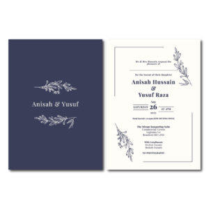 Minimalist Blue Line Art Floral Double Sided Wedding Invitation | 350 GSM Paper Shaadi Invitation & Envelope