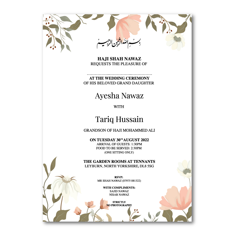 Olive Garden Wedding Invitation | 350 GSM Paper Shaadi Invitation & Envelope