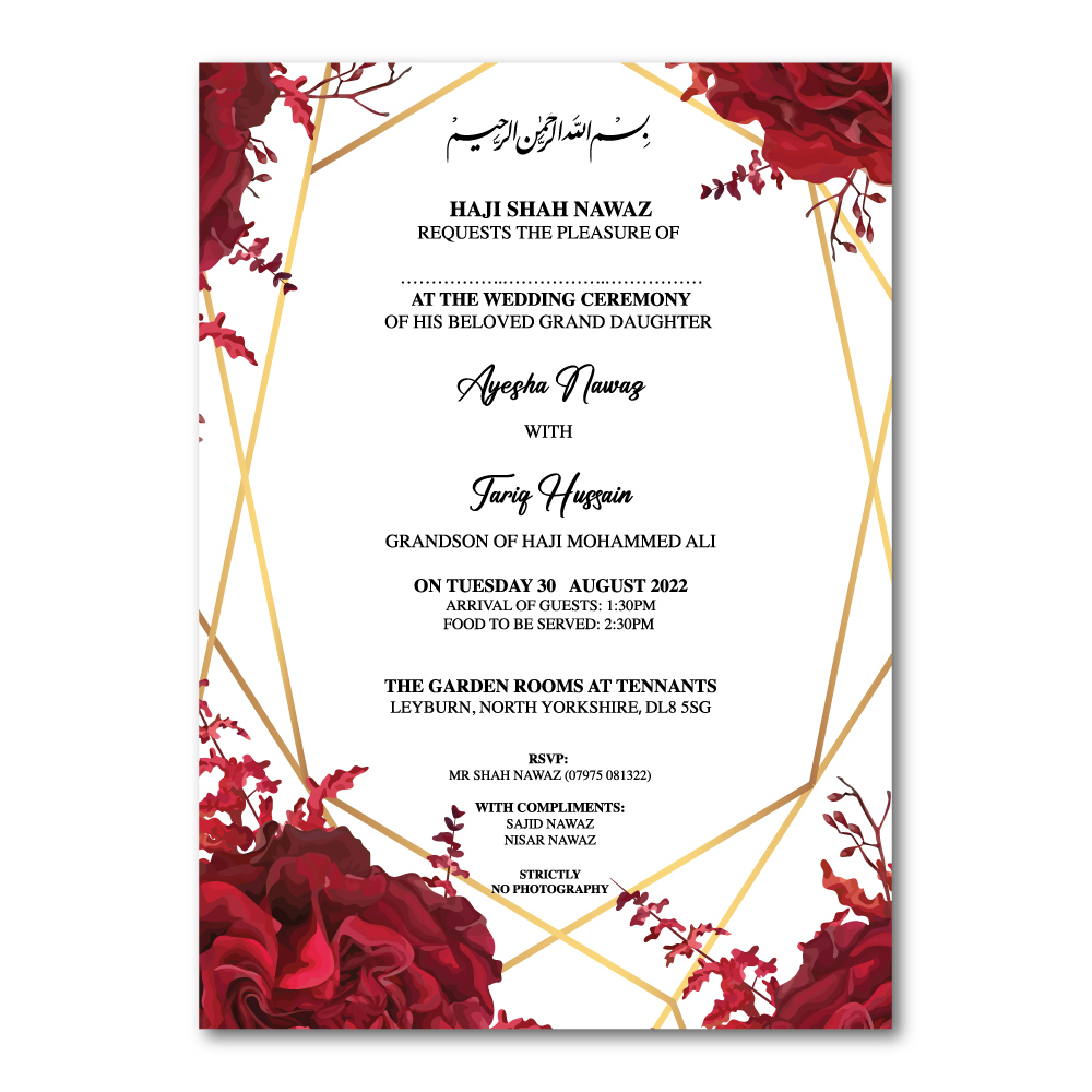 Garden Rose Wedding Invitation | 350 GSM Paper Shaadi Invitation & Envelope