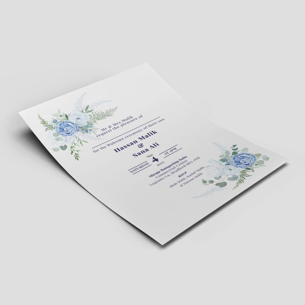 Icy Periwinkle Blossoms Wedding Invitation | 350 GSM Paper Shaadi Invitation & Envelope 4