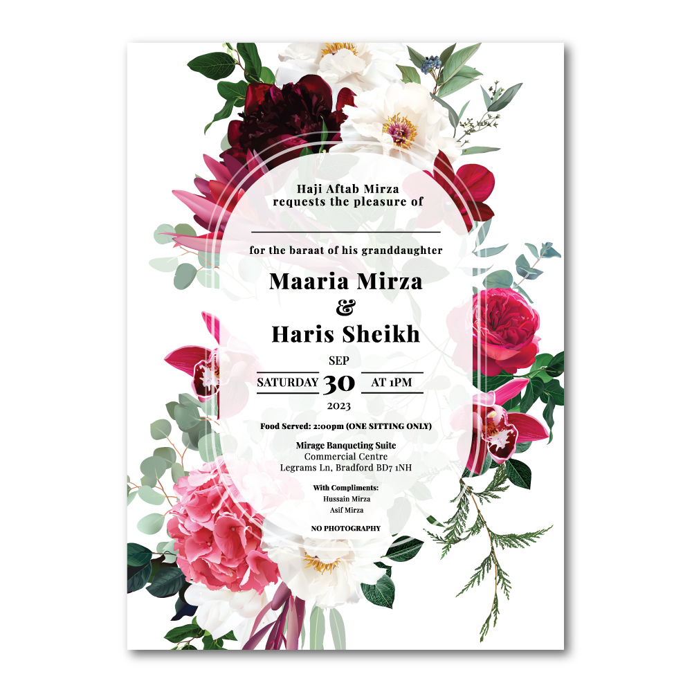 Botanical Oval Frame Wedding Invitation | 350 GSM Paper Shaadi Invitation & Envelope