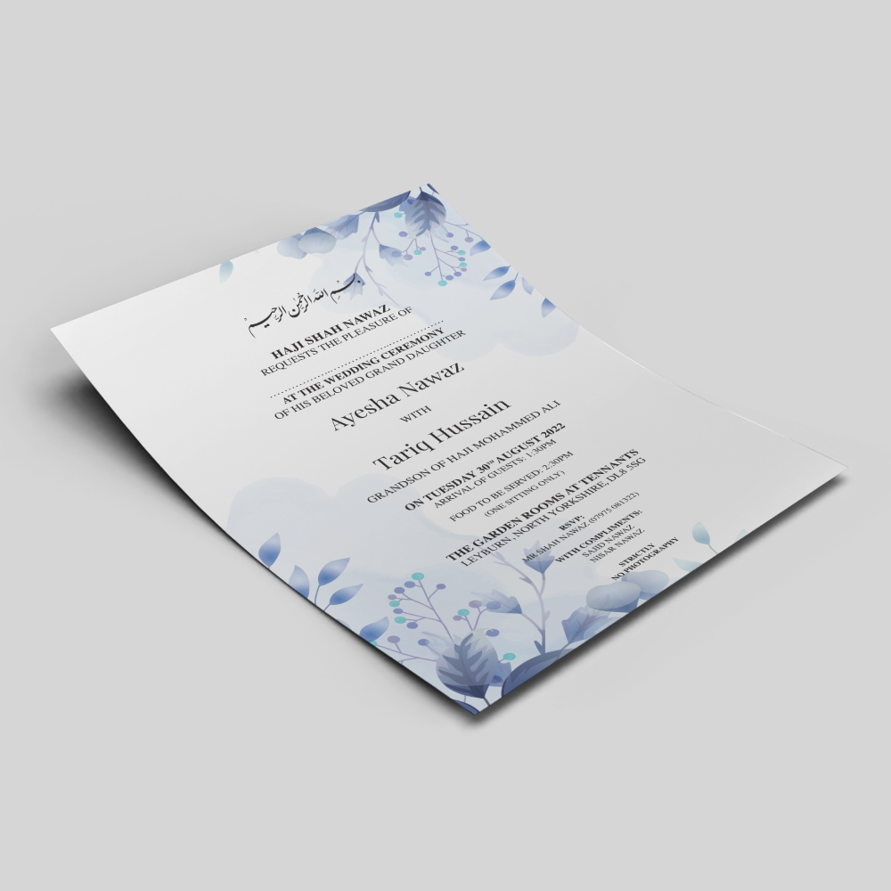 Blue Blossom Wedding Invitation | 350 GSM Paper Shaadi Invitation & Envelope 4