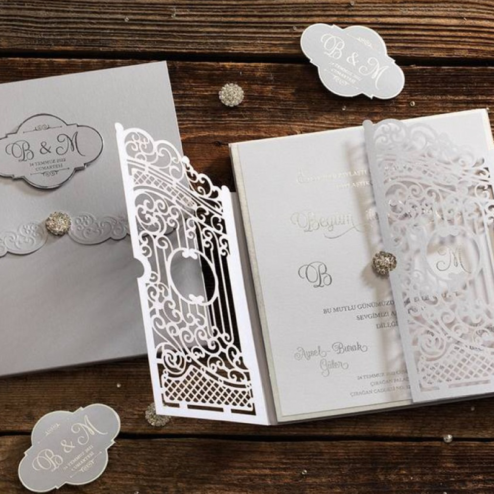 Laser Cut Grey Door Wedding Invitation with Envelope | Shaadi Invitation