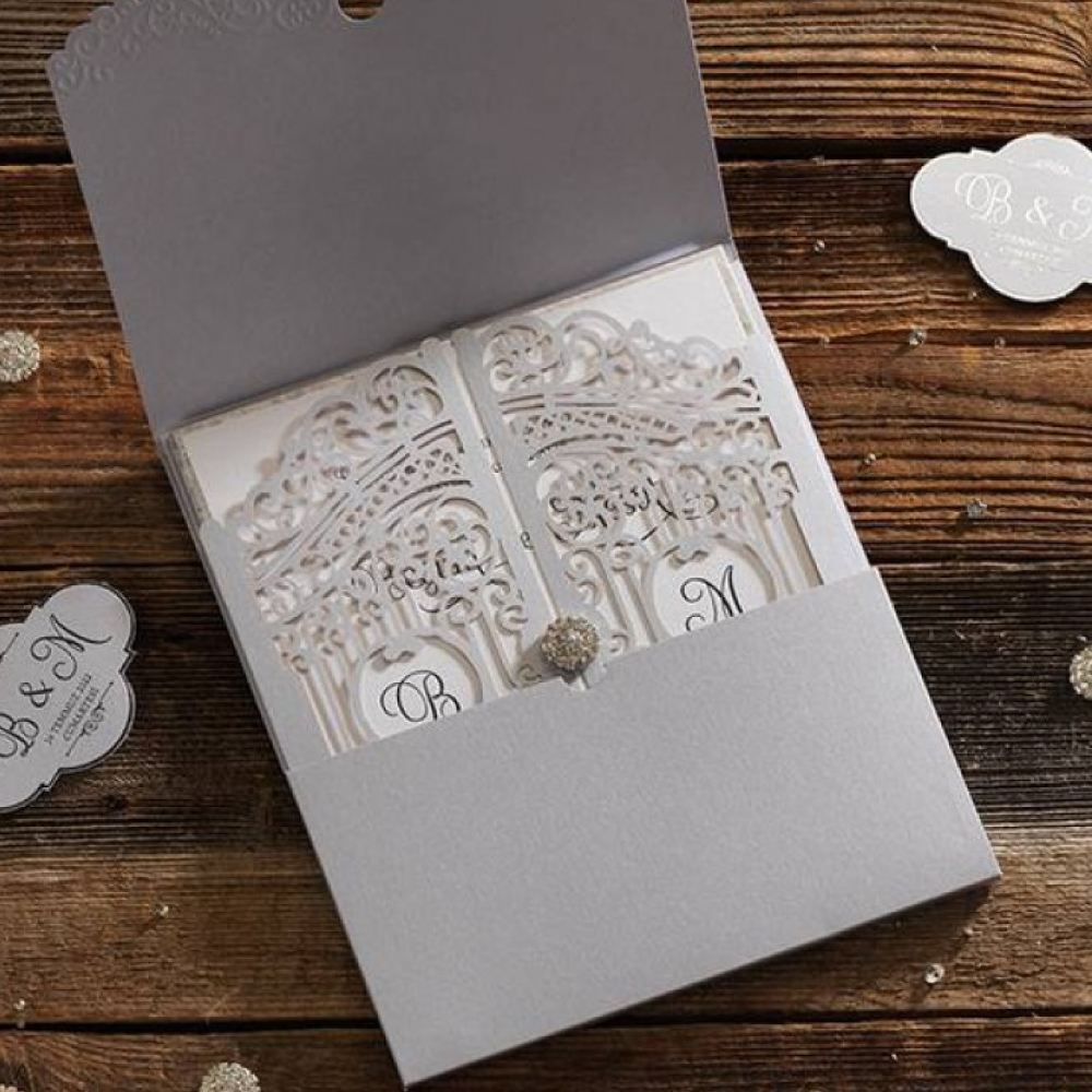 Laser Cut Grey Door Wedding Invitation with Envelope | Shaadi Invitation 2