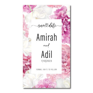 Digital Wedding Save the Date PDF | Pink Peony And White Tulip Flowers Design