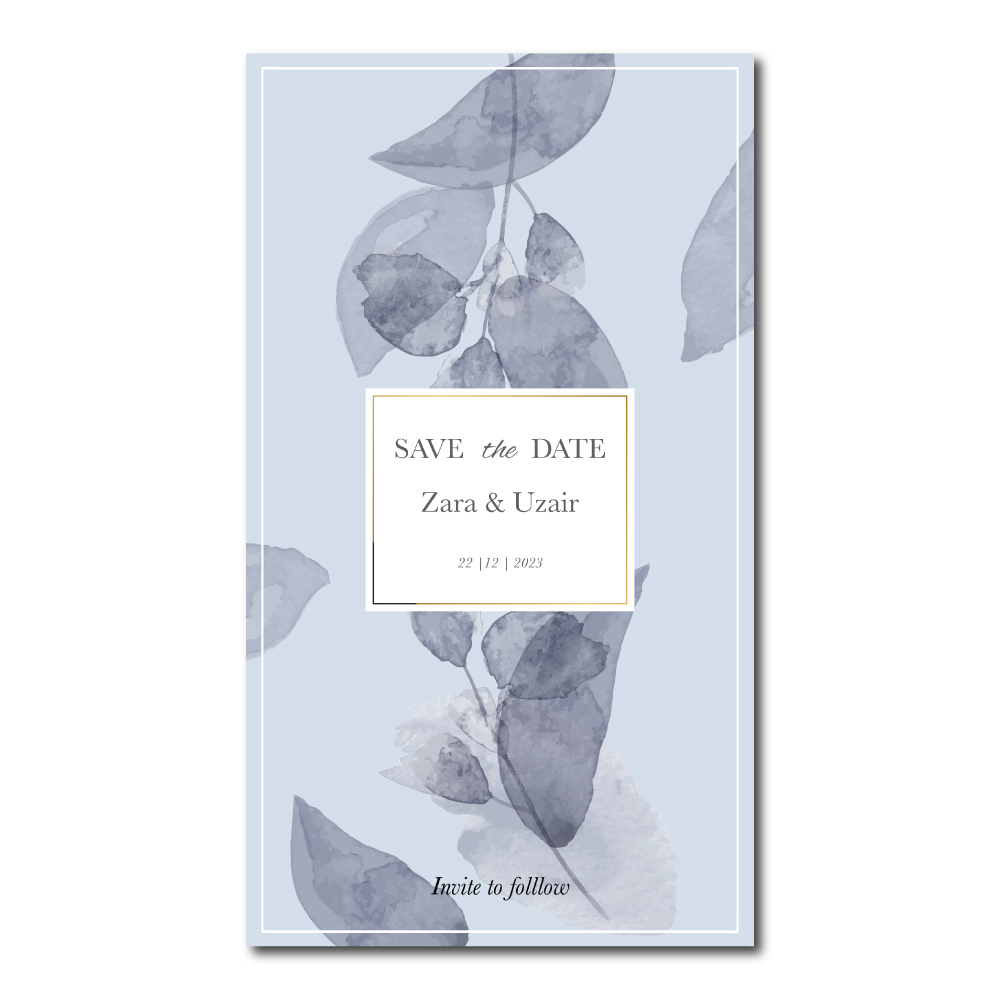 Digital Wedding Save the Date PDF | Blue Leaves Design