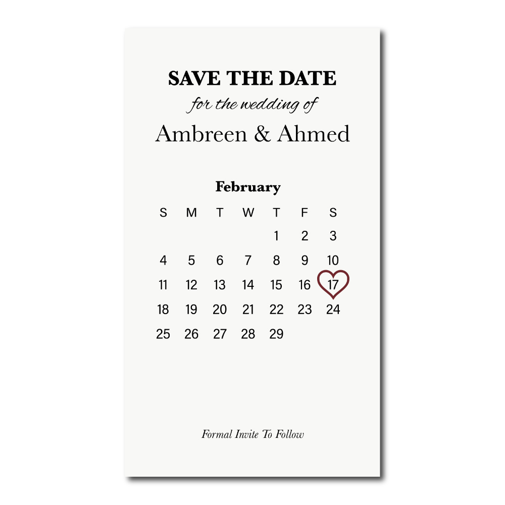 Digital Wedding Save the Date PDF | Marked Calendar Design