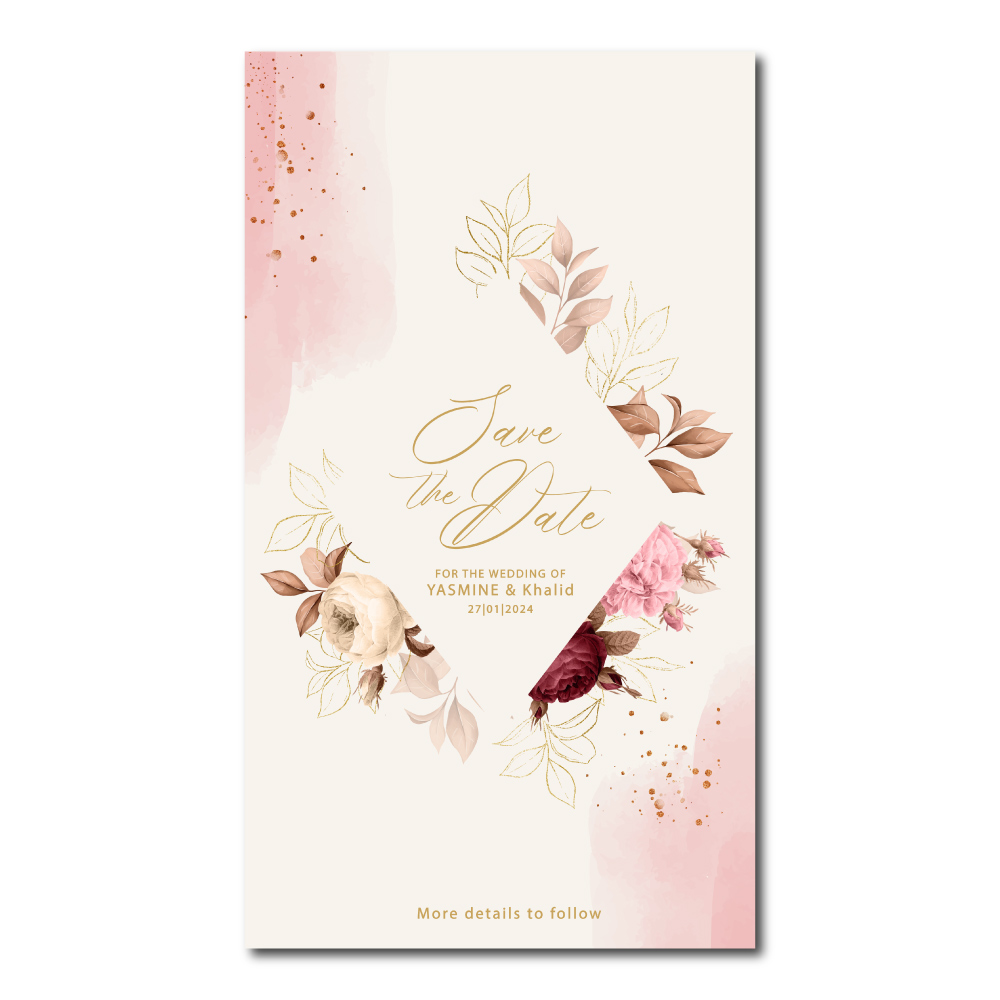 Digital Wedding Save the Date PDF | Floral Diamond Design