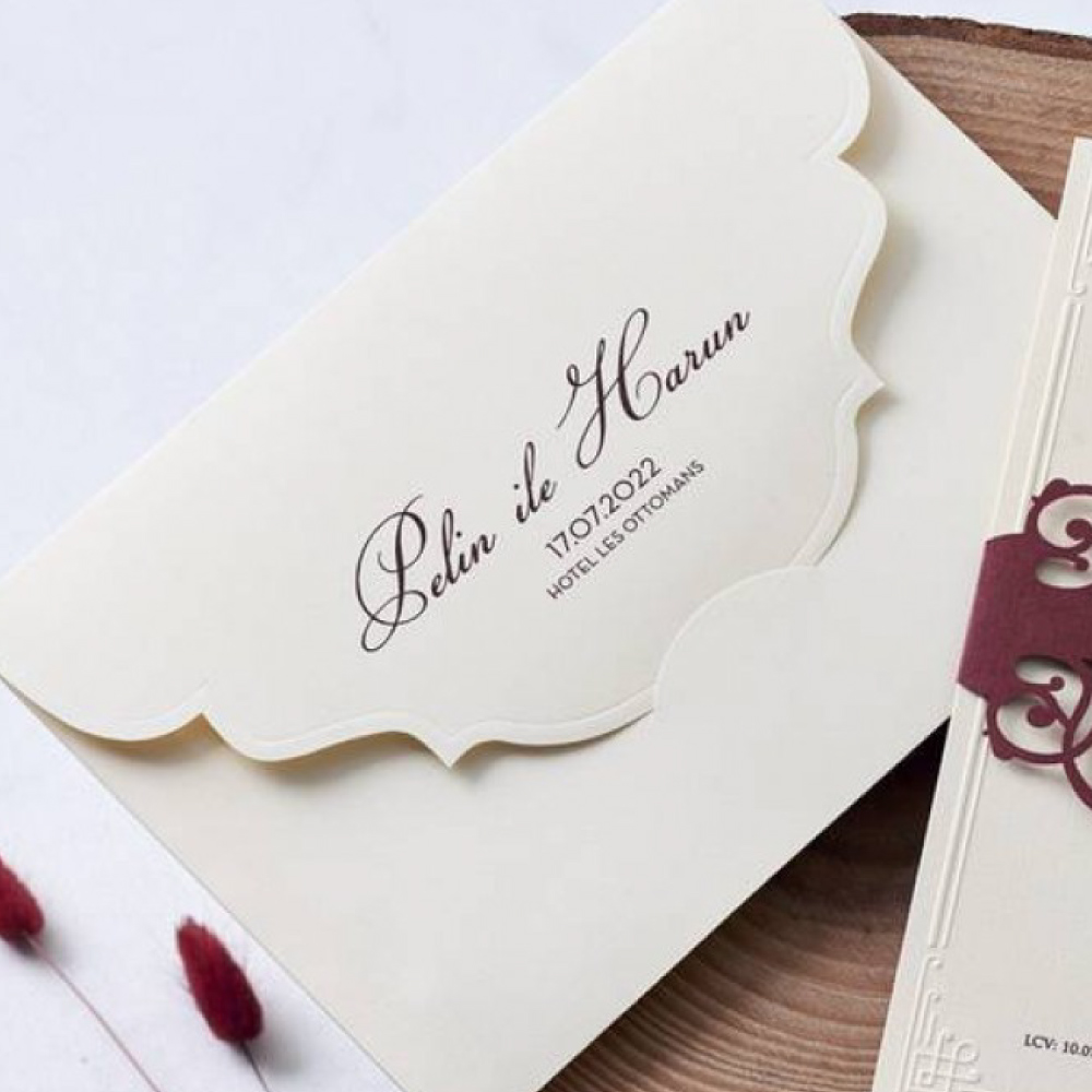 Burgundy and Ivory Laser Cut Wedding Invitation with Envelope | Shaadi Invitation 3