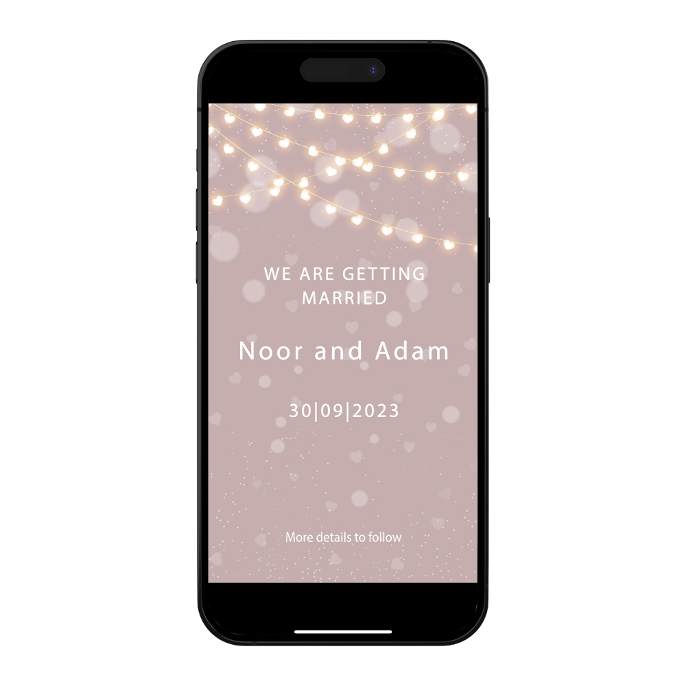 Digital Wedding Save the Date PDF | Heart Fairy-lights Design