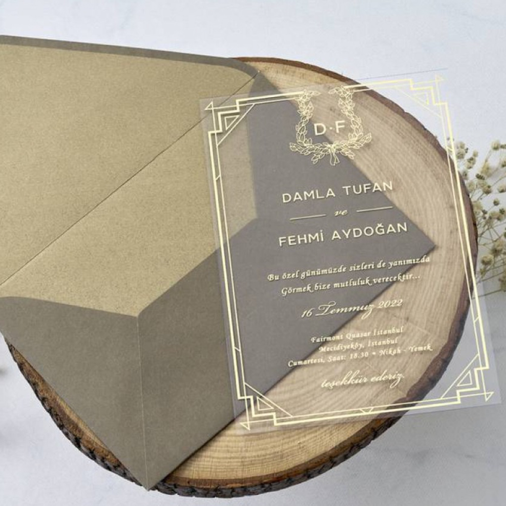 Gold Border PVC Wedding Invitation with Grey Envelope | Shaadi Invitation