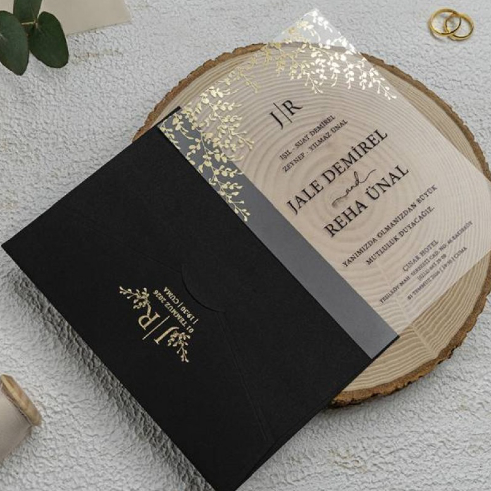 Gold Leaf Arch PVC Wedding Invitation | PVC Shaadi Invitation & Envelope