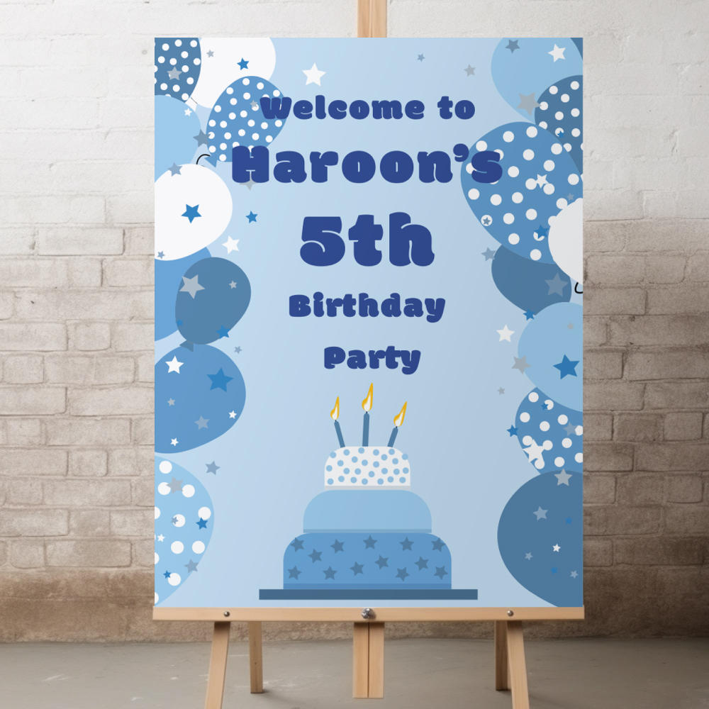 A2 Blue Balloons And Cake Welcome Sign | Vinyl Sticker And Foamex Welcome Sign