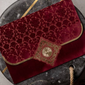 Burgundy Velvet Wedding Invitation and Envelope 2