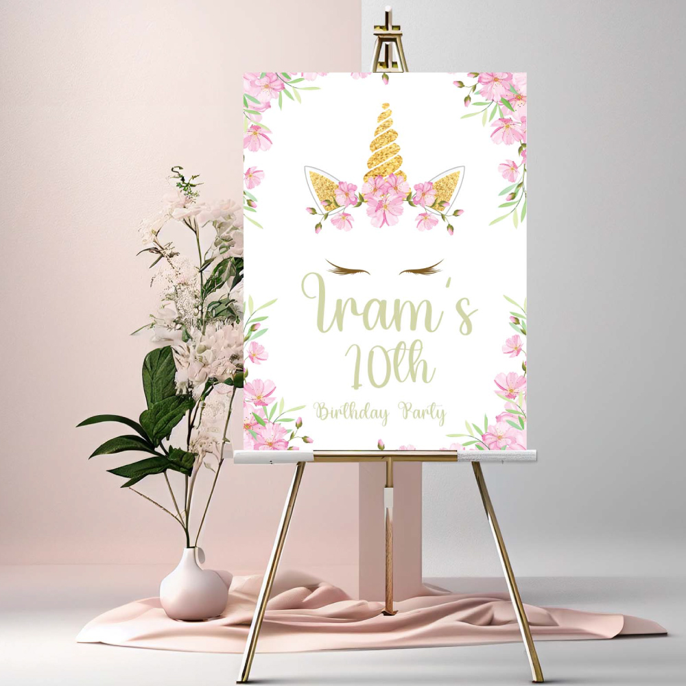 A2 Floral Unicorn Welcome Sign | Vinyl Sticker And Foamex Welcome Sign