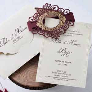 Burgundy and Ivory Laser Cut Wedding Invitation with Envelope | Shaadi Invitation 2