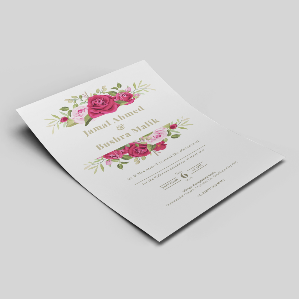 Hot Pink Roses Wedding Invitation | 350 GSM Paper Shaadi Invitation & Envelope 4