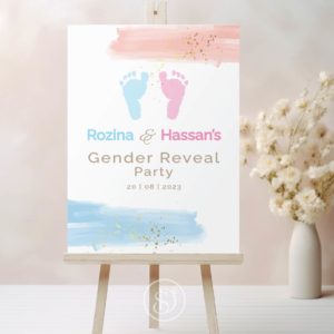 Gender Reveal Party Sign | Baby Foot Prints Gender Reveal Welcome Sign | Vinyl Sticker And Foamex Welcome Sign