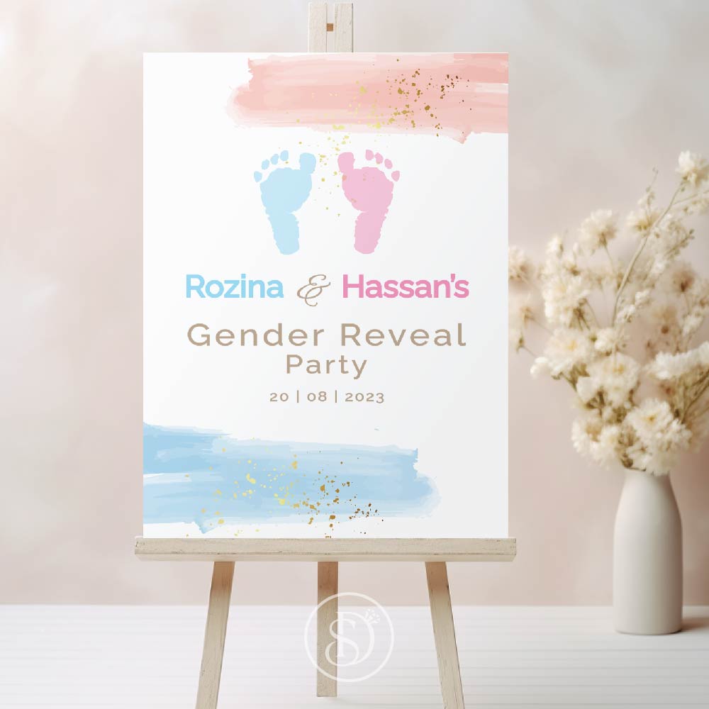 Gender Reveal Party Sign | Baby Foot Prints Gender Reveal Welcome Sign | Vinyl Sticker And Foamex Welcome Sign