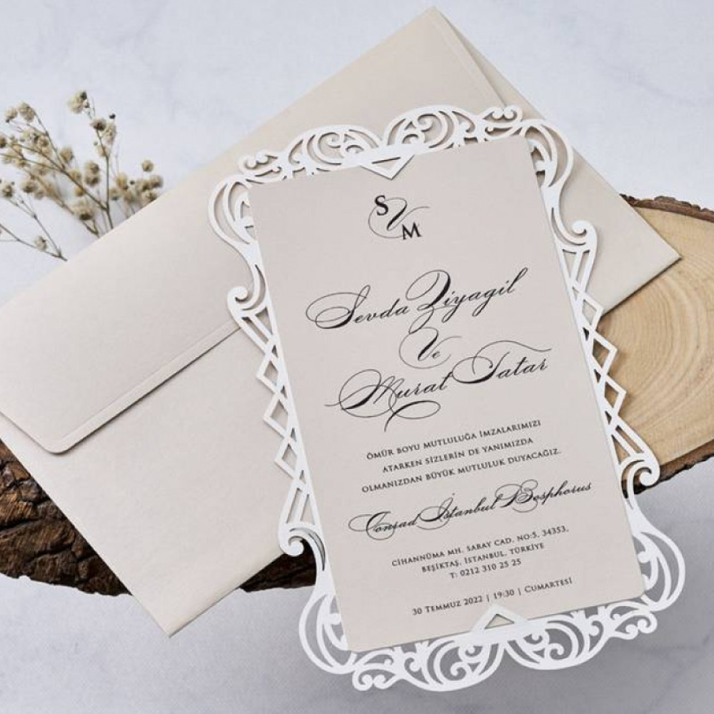 Ivory Laser Cut Wedding Invitation with Envelope | Shaadi Invitation