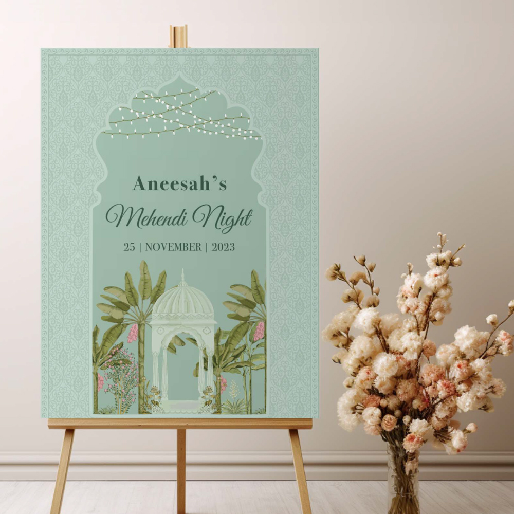 Personalised A2 Mughal Garden Arch Vinyl Sticker And Foamex Wedding Welcome Sign 2