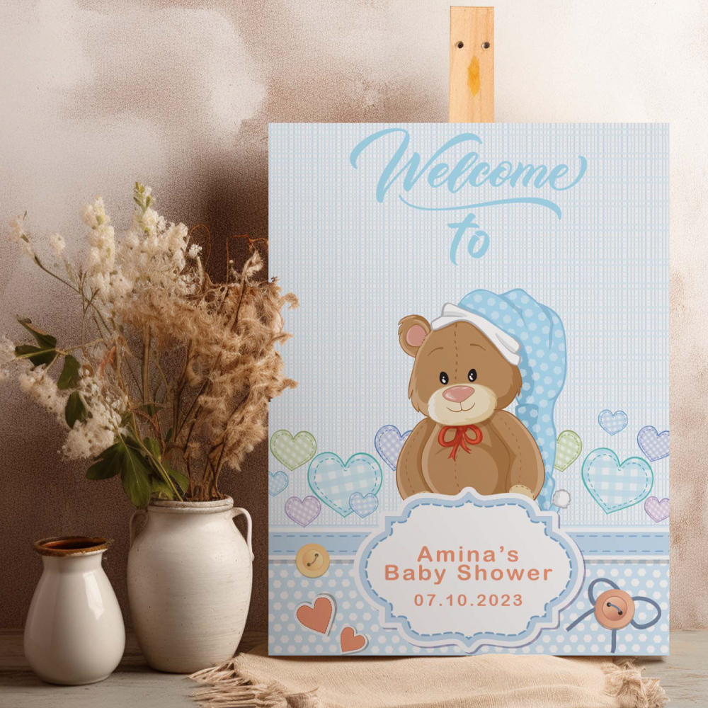 Baby Shower Sign | Baby Boy Teddy Bear Baby Shower Welcome Sign | Vinyl Sticker And Foamex Welcome Sign 2