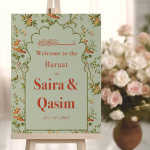 Personalised Wedding Welcome Sign | A2 Mughal Floral Wall Vinyl Sticker And Foamex Wedding Welcome Board