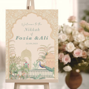 Personalised Wedding Welcome Sign | A2 Peacock Garden Vinyl Sticker And Foamex Wedding Welcome Board 2