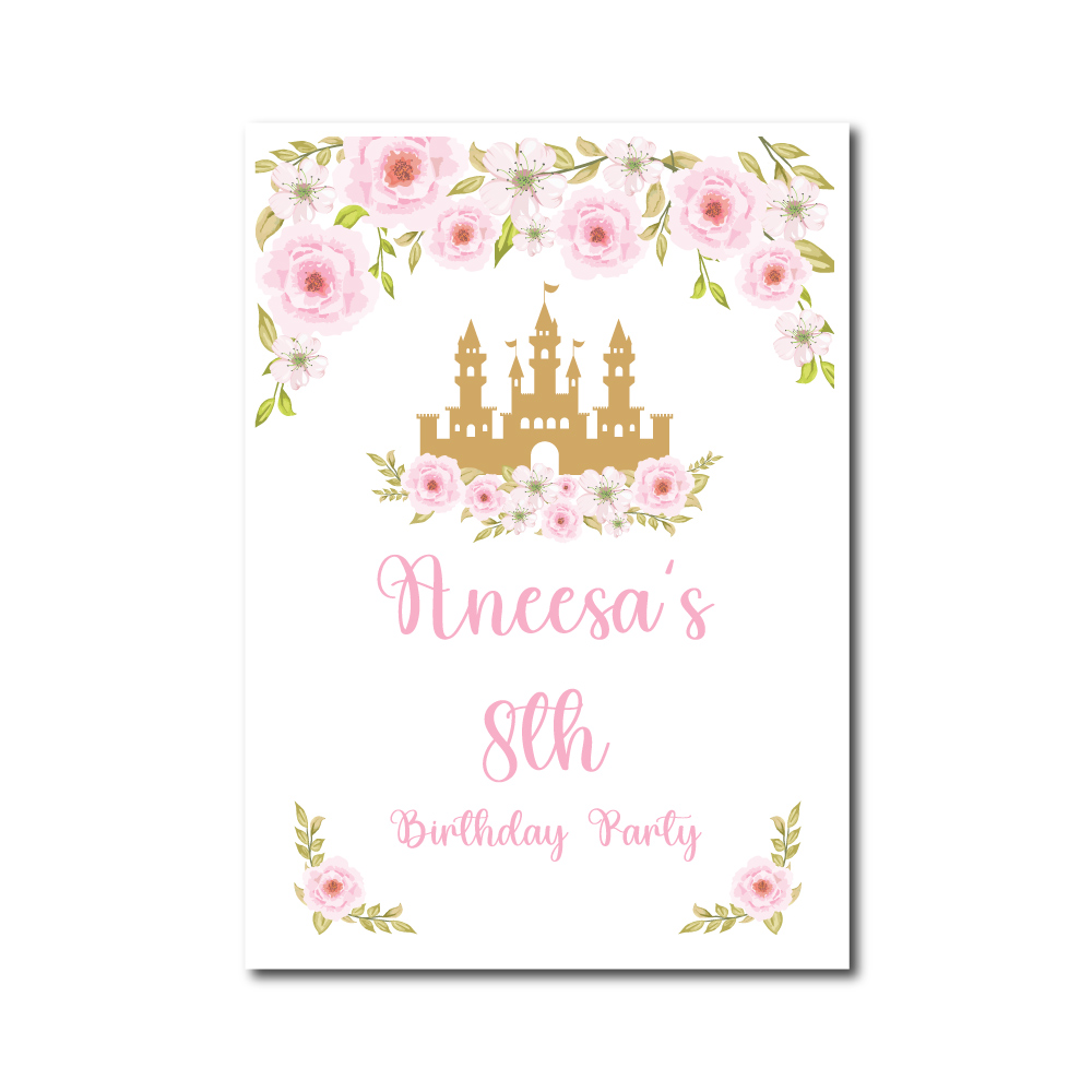 Vinyl Sticker ONLY | Personalised A2 Pink Floral Castle Design | White-Backed Vinyl Sticker