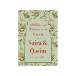 Personalised Wedding Welcome Sign | A2 Mughal Floral Wall Vinyl Sticker And Foamex Wedding Welcome Board 2