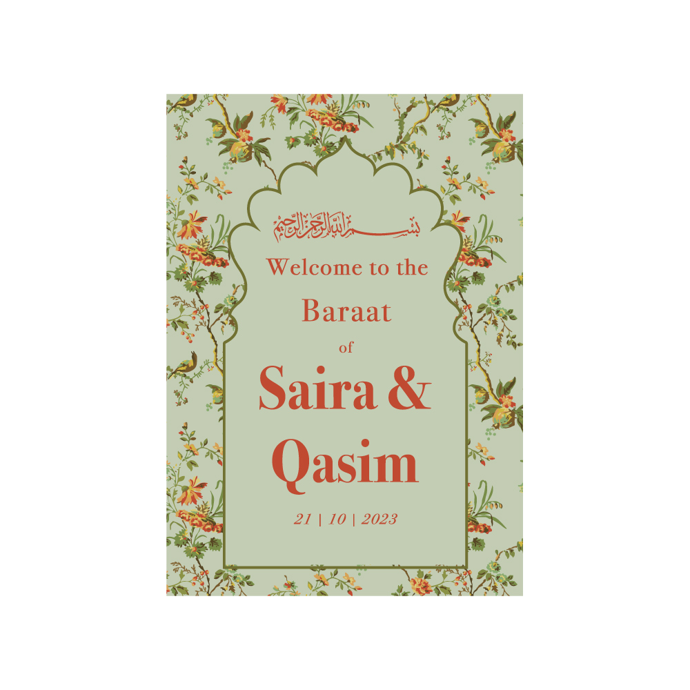 Personalised Wedding Welcome Sign | A2 Mughal Floral Wall Vinyl Sticker And Foamex Wedding Welcome Board 2