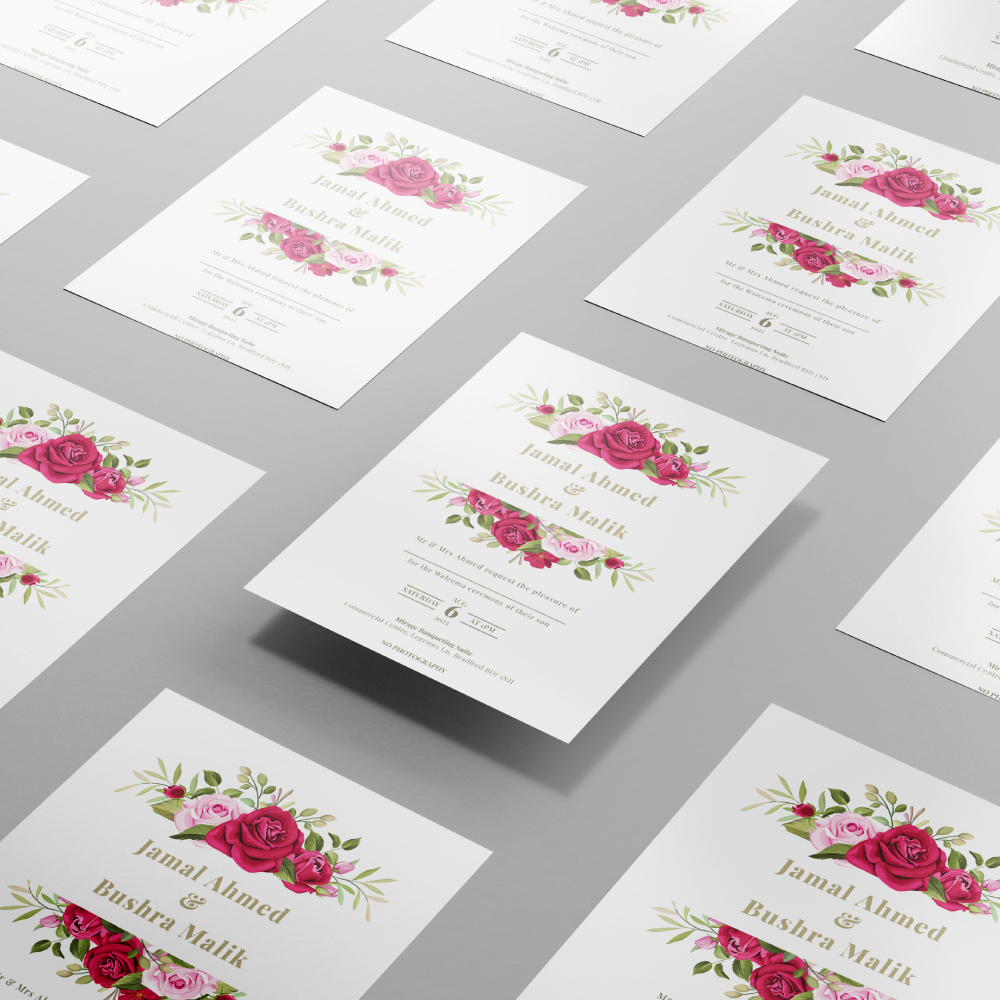 Hot Pink Roses Wedding Invitation | 350 GSM Paper Shaadi Invitation & Envelope 3