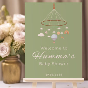 Baby Shower Sign | Olive Green Cot Mobile Baby Shower Welcome Sign | Vinyl Sticker And Foamex Welcome Sign