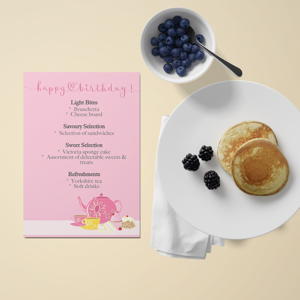 Birthday Stationery | Afternoon Tea Soiree Birthday Menus