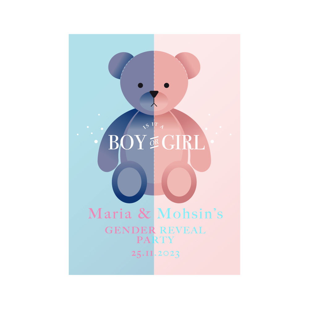 Vinyl Sticker ONLY | Personalised A2 Gender Reveal Teddy Bear Design | White-Backed Vinyl Sticker