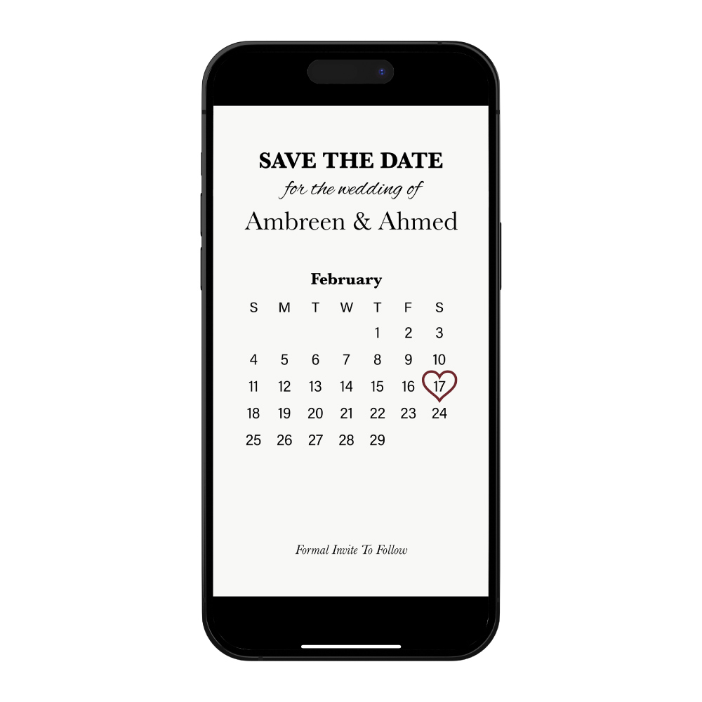 Digital Wedding Save the Date PDF | Marked Calendar Design 2