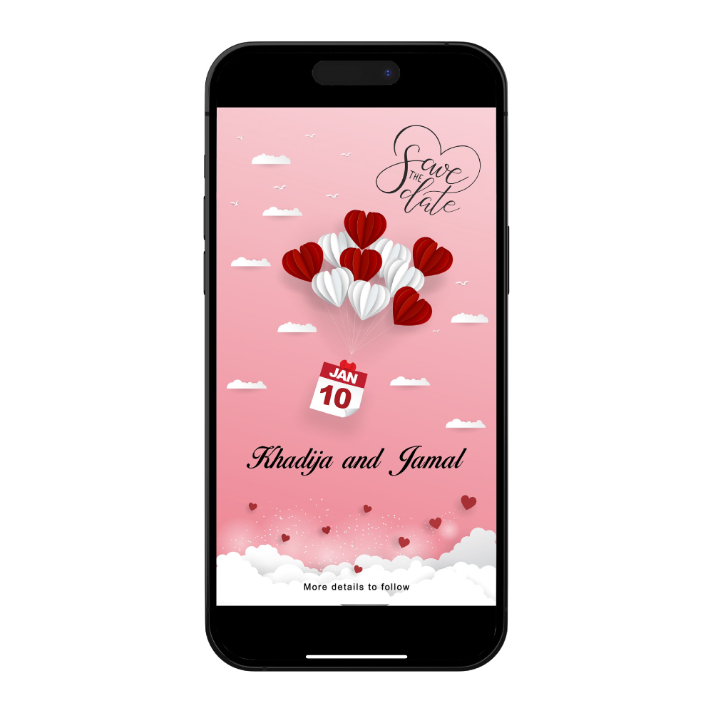 Digital Wedding Save the Date PDF | Heart Hot Air Balloon Design