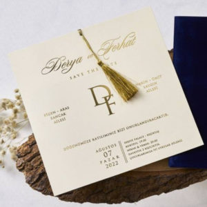 Navy Blue Velvet & Gold Wedding Invitation and Envelope 3