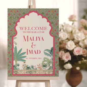 Personalised A2 Traditional Mughal Arch Vinyl Sticker And Foamex Wedding Welcome Sign