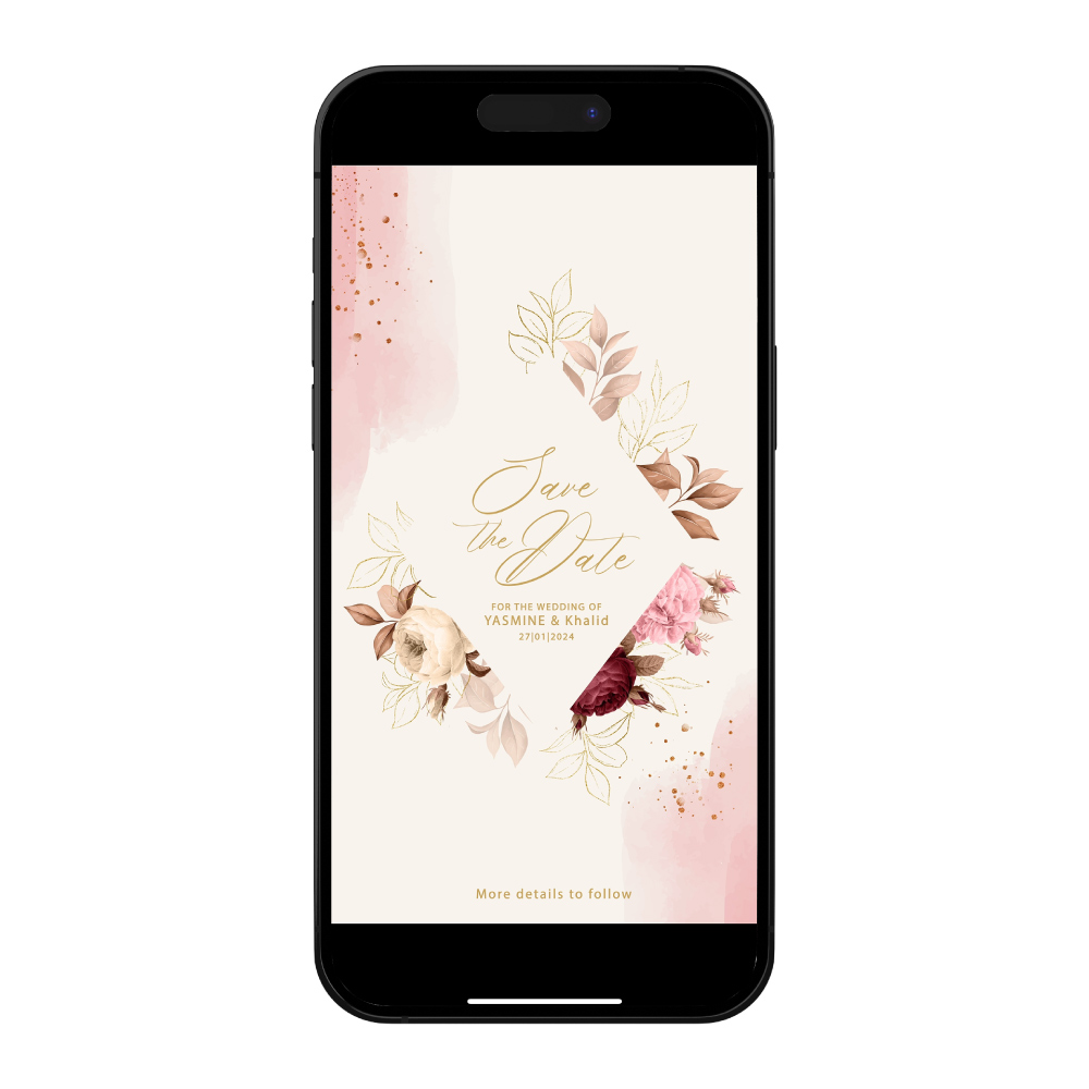 Digital Wedding Save the Date PDF | Floral Diamond Design 2