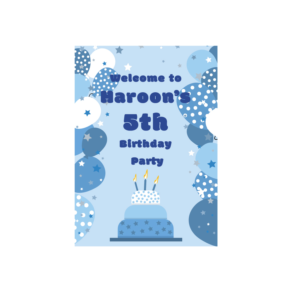 A2 Blue Balloons And Cake Welcome Sign | Vinyl Sticker And Foamex Welcome Sign 2