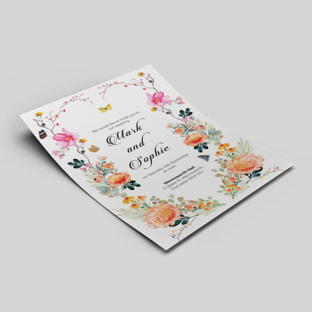 Watercolour Summer Botanical Wedding Invitation | 350 GSM Paper Shaadi Invitation & Envelope 4