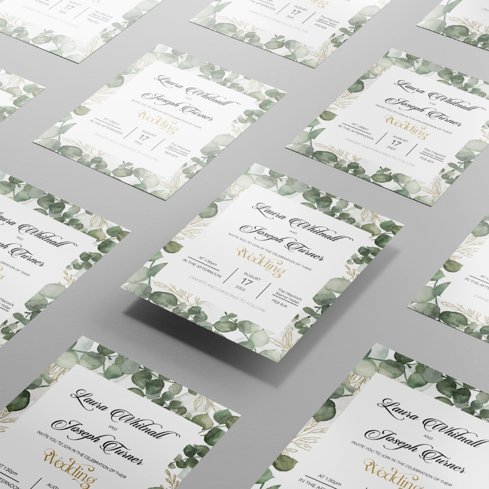 Watercolour Eucalyptus Wedding Invitation | 350 GSM Paper Shaadi Invitation & Envelope 2