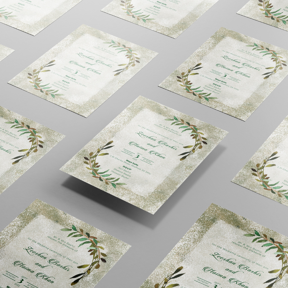 Watercolour Rustic Leaf Wedding Invitation | 350 GSM Paper Shaadi Invitation & Envelope 3