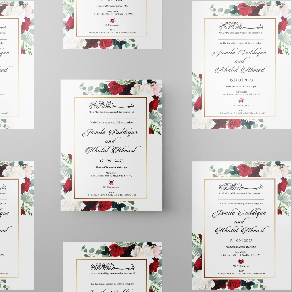 Rose Bushes Wedding Invitation | 350 GSM Paper Shaadi Invitation & Envelope 2