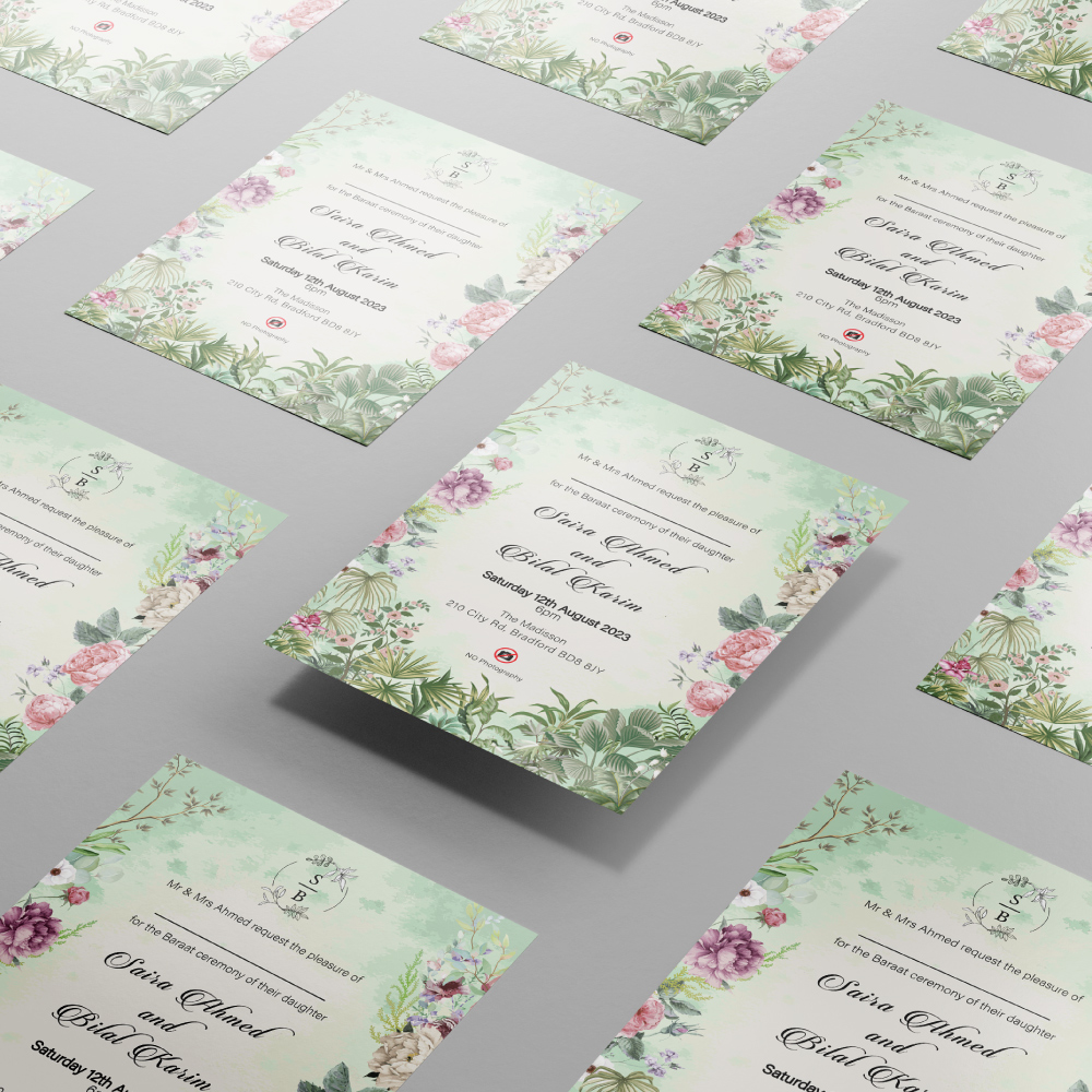 Floral Vintage Wedding Invitation | 350 GSM Paper Shaadi Invitation & Envelope 3