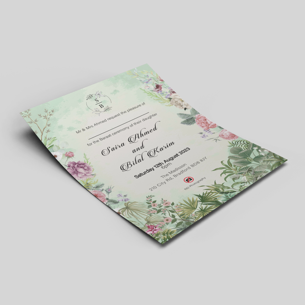 Floral Vintage Wedding Invitation | 350 GSM Paper Shaadi Invitation & Envelope 4