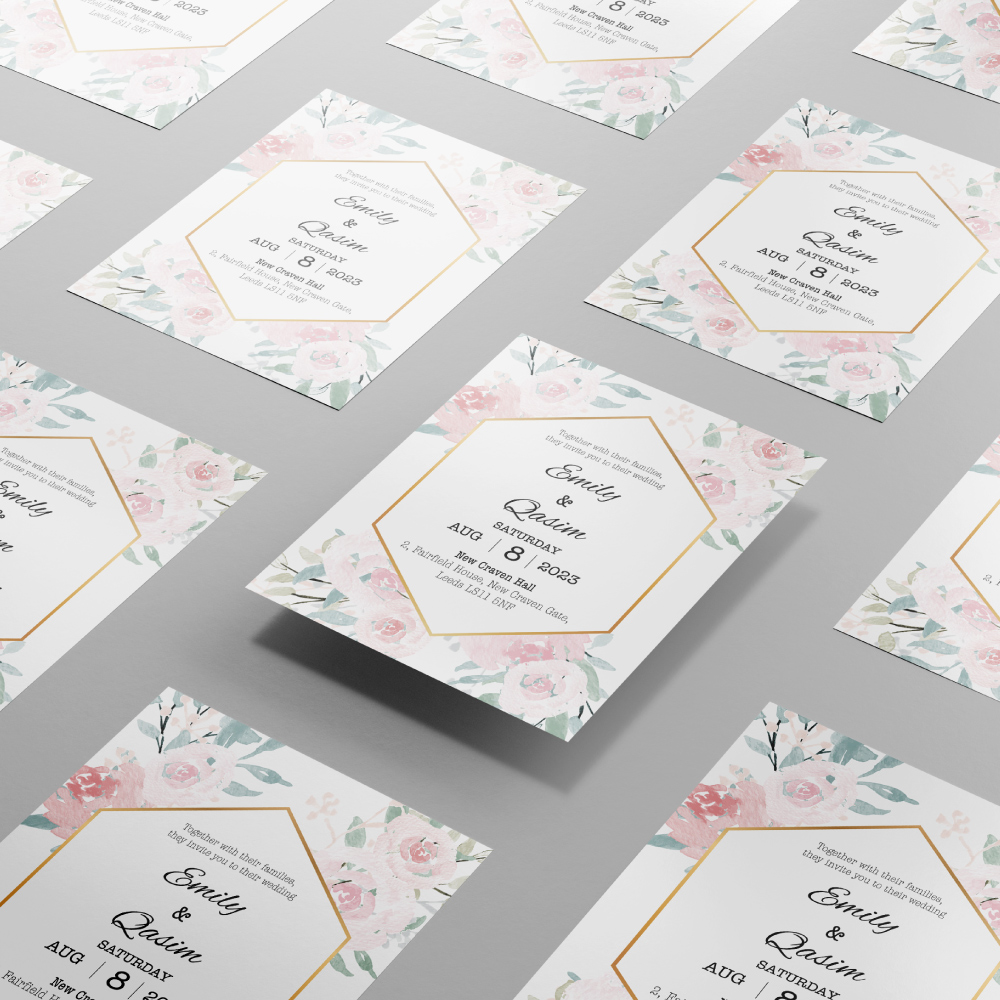 Hexagonal Pastel Flowers Wedding Invitation | 350 GSM Paper Shaadi Invitation & Envelope 3