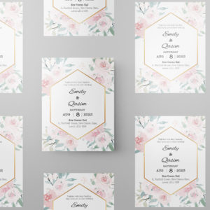 Hexagonal Pastel Flowers Wedding Invitation | 350 GSM Paper Shaadi Invitation & Envelope 2