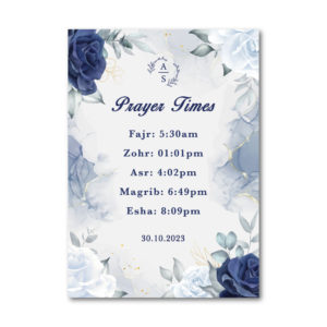 Vinyl Sticker ONLY | Personalised A2 Navy Blue Flower And Leaves Design For Prayer Times | White-Backed Vinyl Sticker